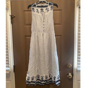 Lucky Brand flowy cottagecore white & blue dress M